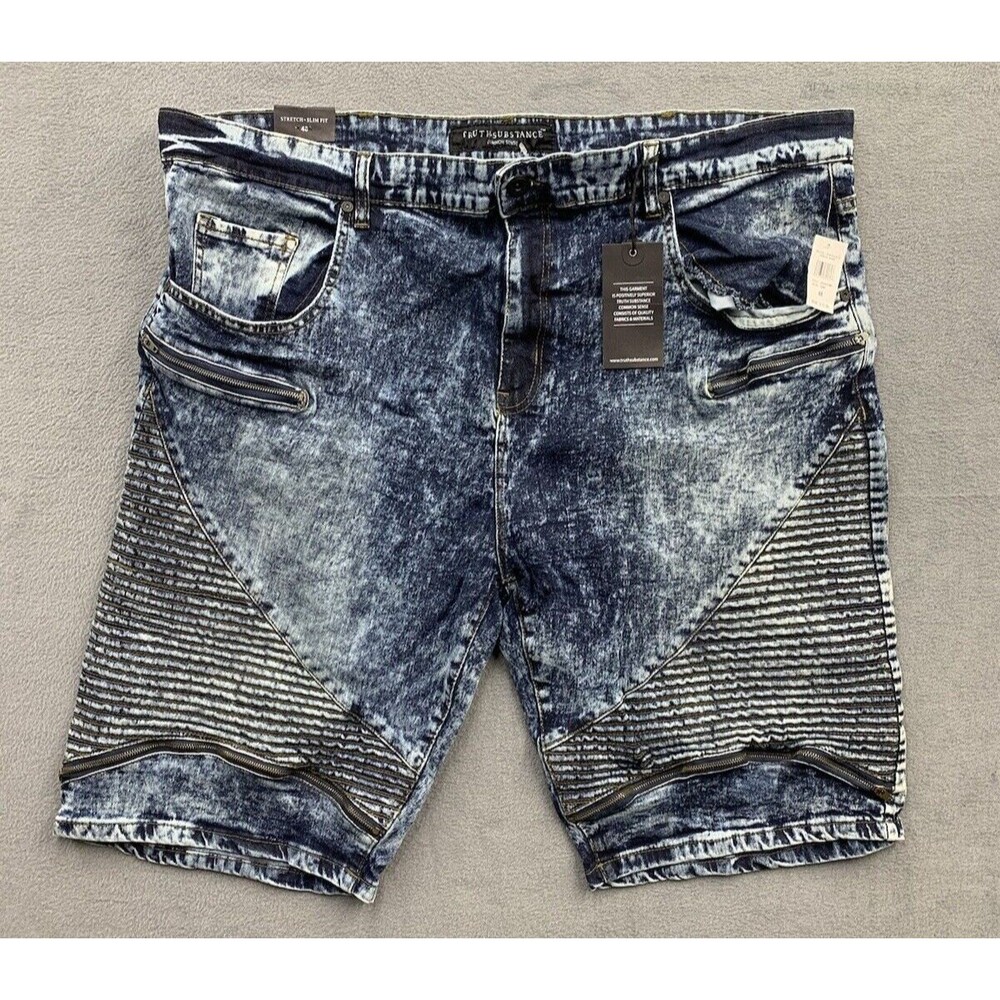 Truth Substance Bermuda Shorts Mens 48 Stonewash Tomi Blue Moto Stretch Slim Fit
